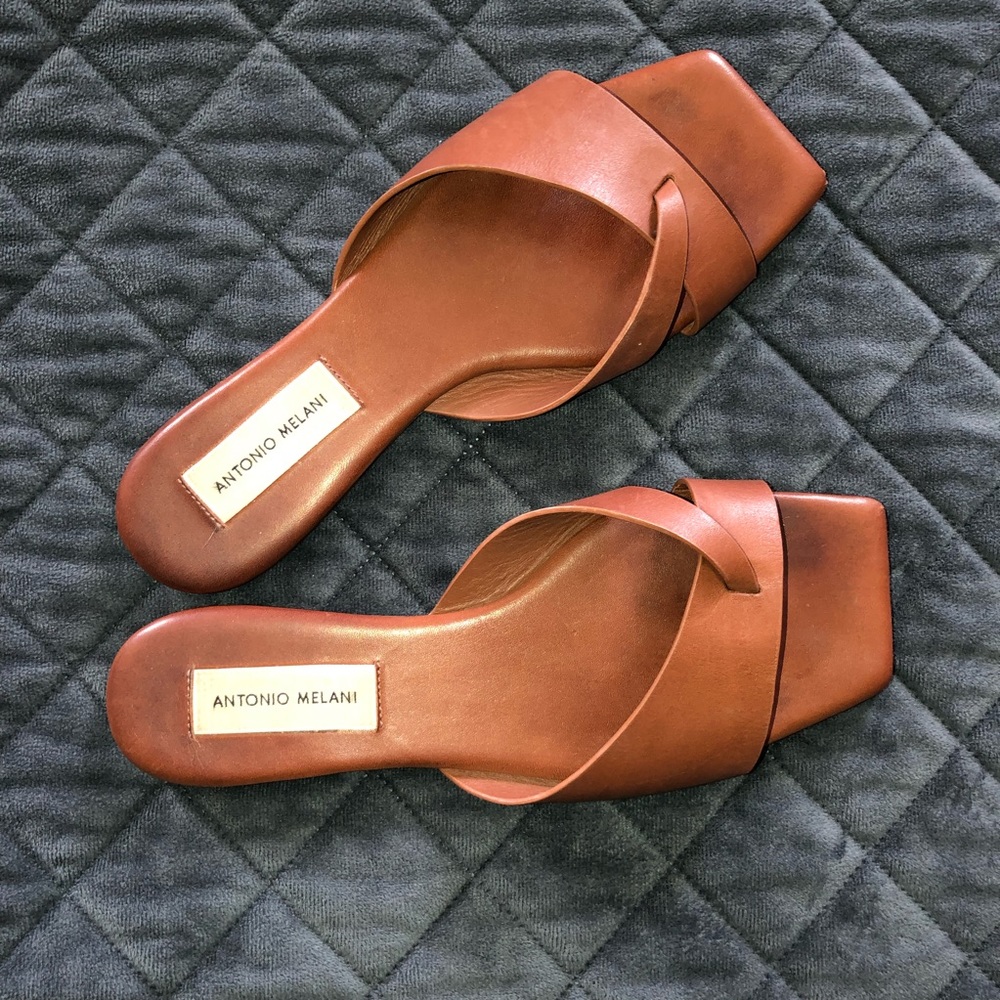 ANTONIO MELANI Brown Leather Slide Sandals